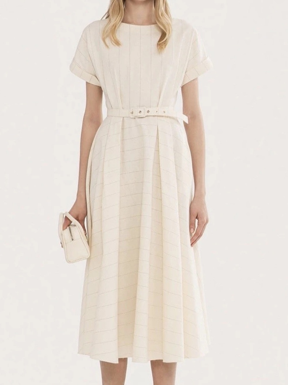 NISSA Striped cotton midi dress Belted Midi Dress White EU 36